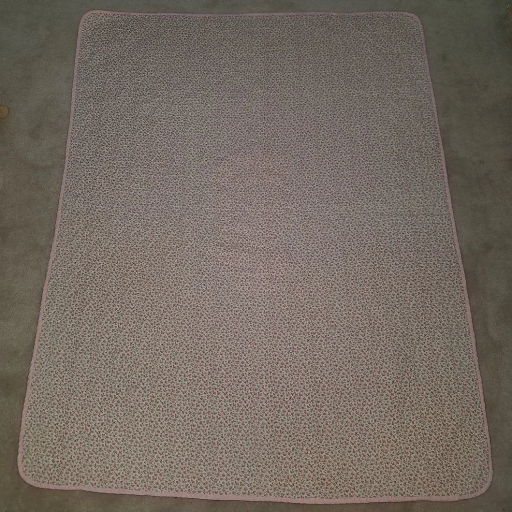 VTG Handmade Kitty Cat Blanket Pink Dress Bonnet Flowers Spring Mills Baby Quilt